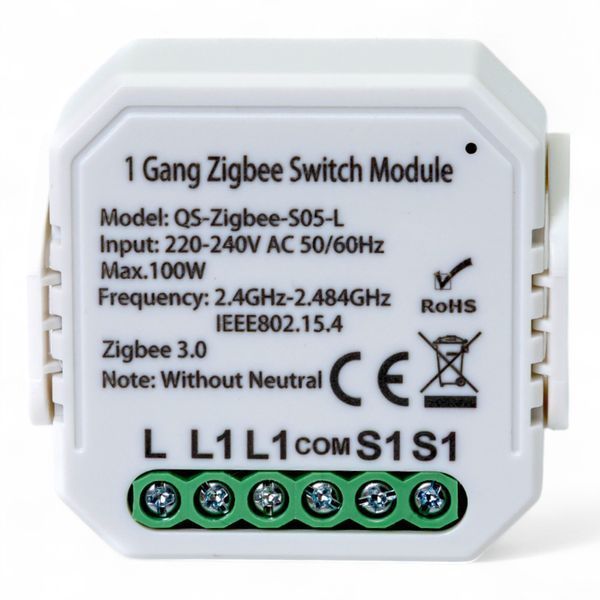 Вимикач Tervix Pro Line ZigBee Switch (1 клавіша) без нуля, реле для прихованого монтажу 432141 фото