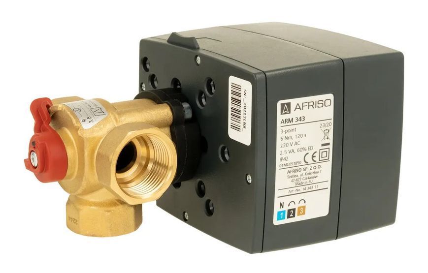Клапан Afriso ARV 384 DN25, Rp 1", kvs 4,5-12 трехходовой поворотный смесительный кран ProClick Афризо 1338420 1338420 фото